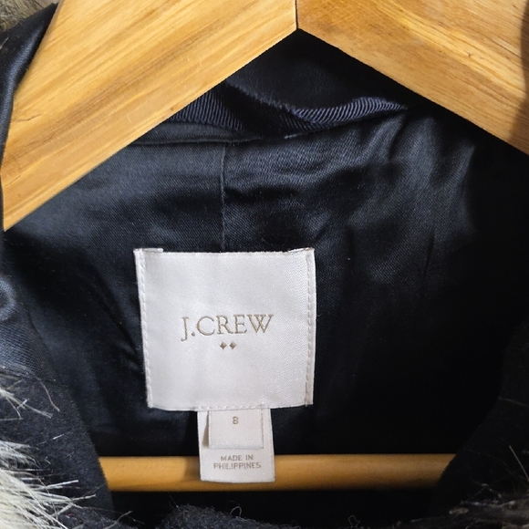 J. Crew Elegant Black Pea Coat with Faux Fur Trim 8 Medium - Picture 3 of 11
